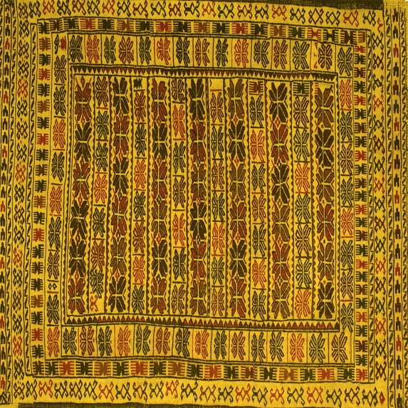 Ahgly Company Machine Washable Indoor Square Persian Yellow Traditional Area Rugs, 8' Square