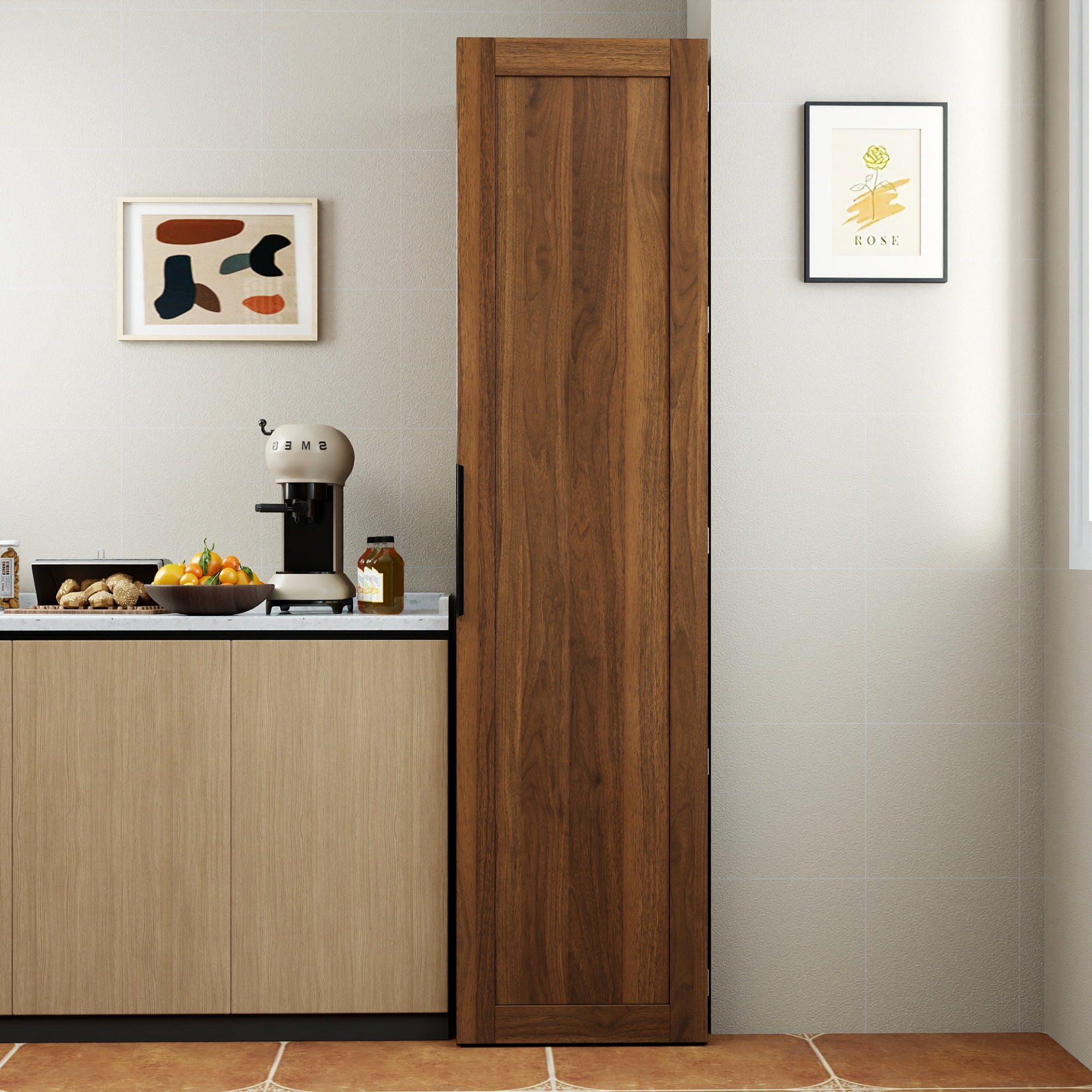 Jopath Kitchen Pantry Cabinet, Freestanding Buffet Cupboards Sideboard with Doors & Shelves, Kitchen Pantry Storage Cabinet for Kitchen Living Room and Dinning Room Walnut