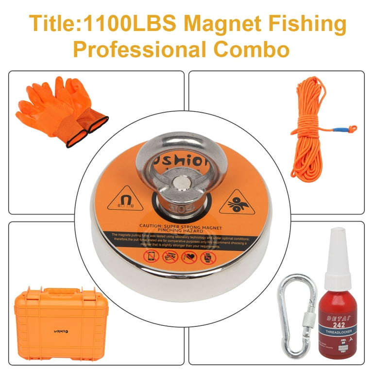 Oshion Magnet Fishing Kit Salvage Magnetic Set with Strong Magnet for  Pulling 550 lbs/1100lb for Underwater Treasure Hunting and Retrieving  Objects 