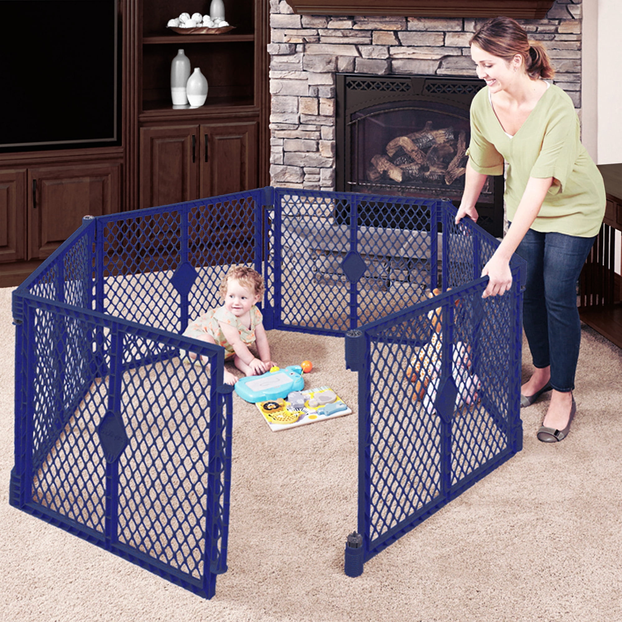 Enclosure North States 192 Superyard Indoor-Outdoor 6-Panel Play Yard: Create a Large Adjustable Play Area or Optional Barrier 26 Tall, Sand 18.5 sq ft Freestanding 