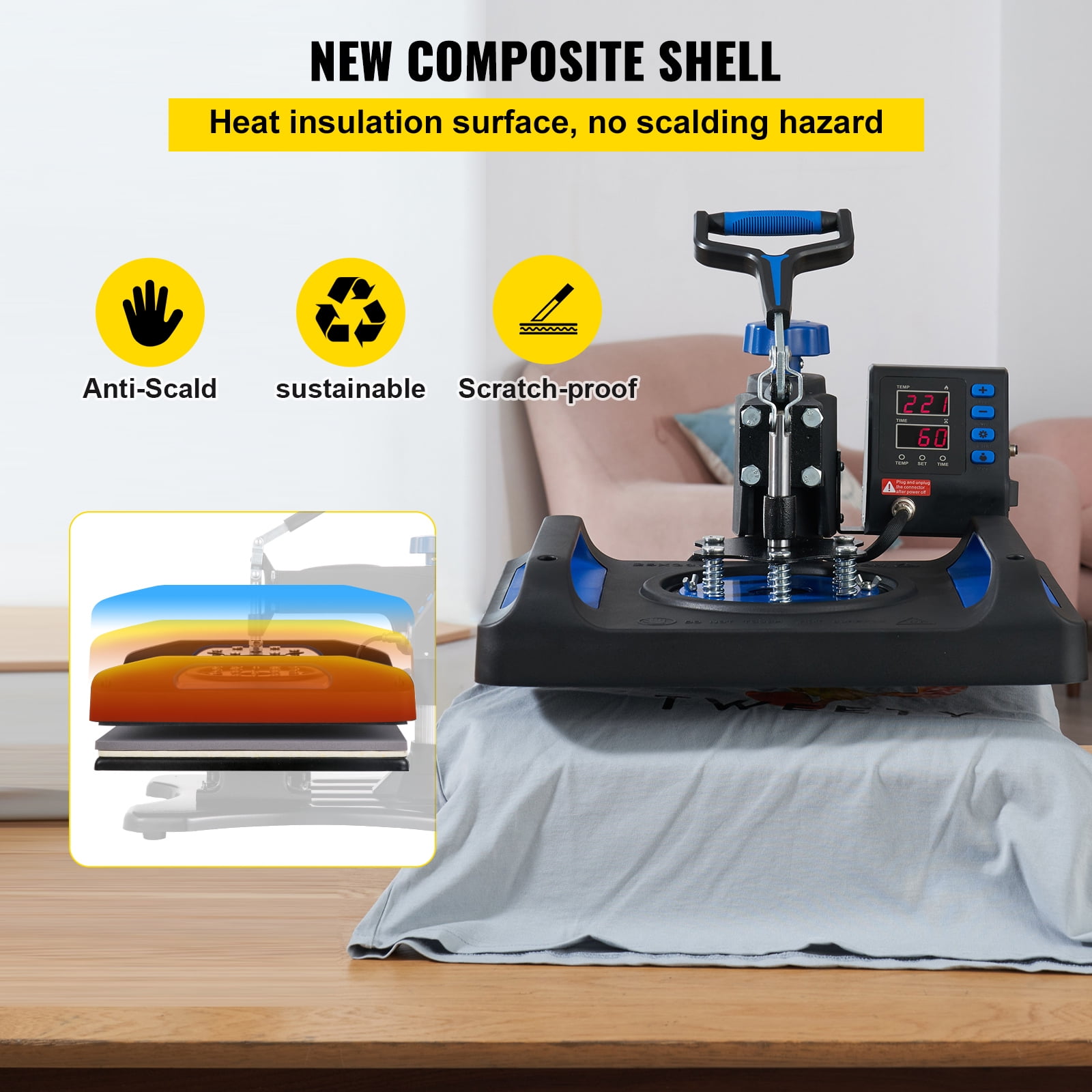 KFFKFF Heat Press, 15x15in Swivel 5-in-1 Heat Press Device, Digitally Controlled Versatile Tool, Efficient Heating & Enhanced Safety, Perfect for T-shirts, Hats, Caps, Mugs, Plates