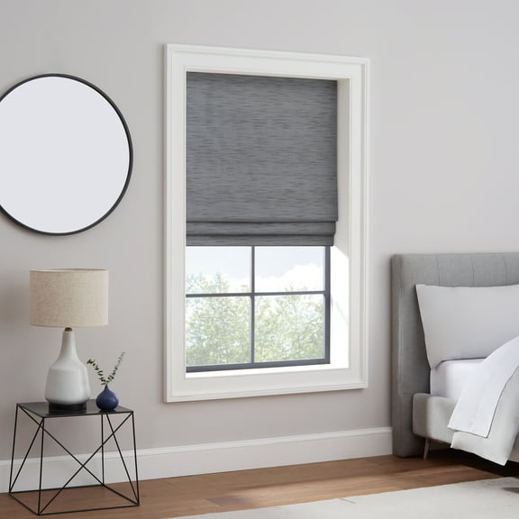 Eclipse Rozel Cordless 100% Blackout Window Roman Shade, 27 in wide x 64 in long, Charcoal