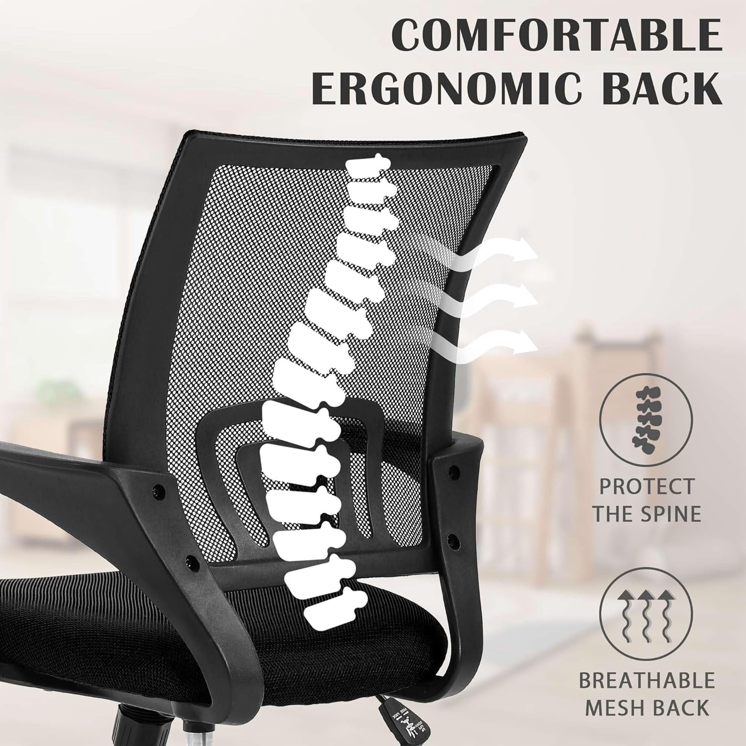 Dkelincs Ergonomic Office Chair Mesh Task Chair Adjustable Computer Desk Chair with Lumbar Support, Black