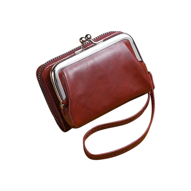 Eoozwa Ladies Snap Closure Zipper Coin Purse with Card Slots Vintage Style Multi Function Clutch Wallet, Compact 3 in 1 Credit Card Holder and Cash Bag, Portable Handheld Pouch for Women