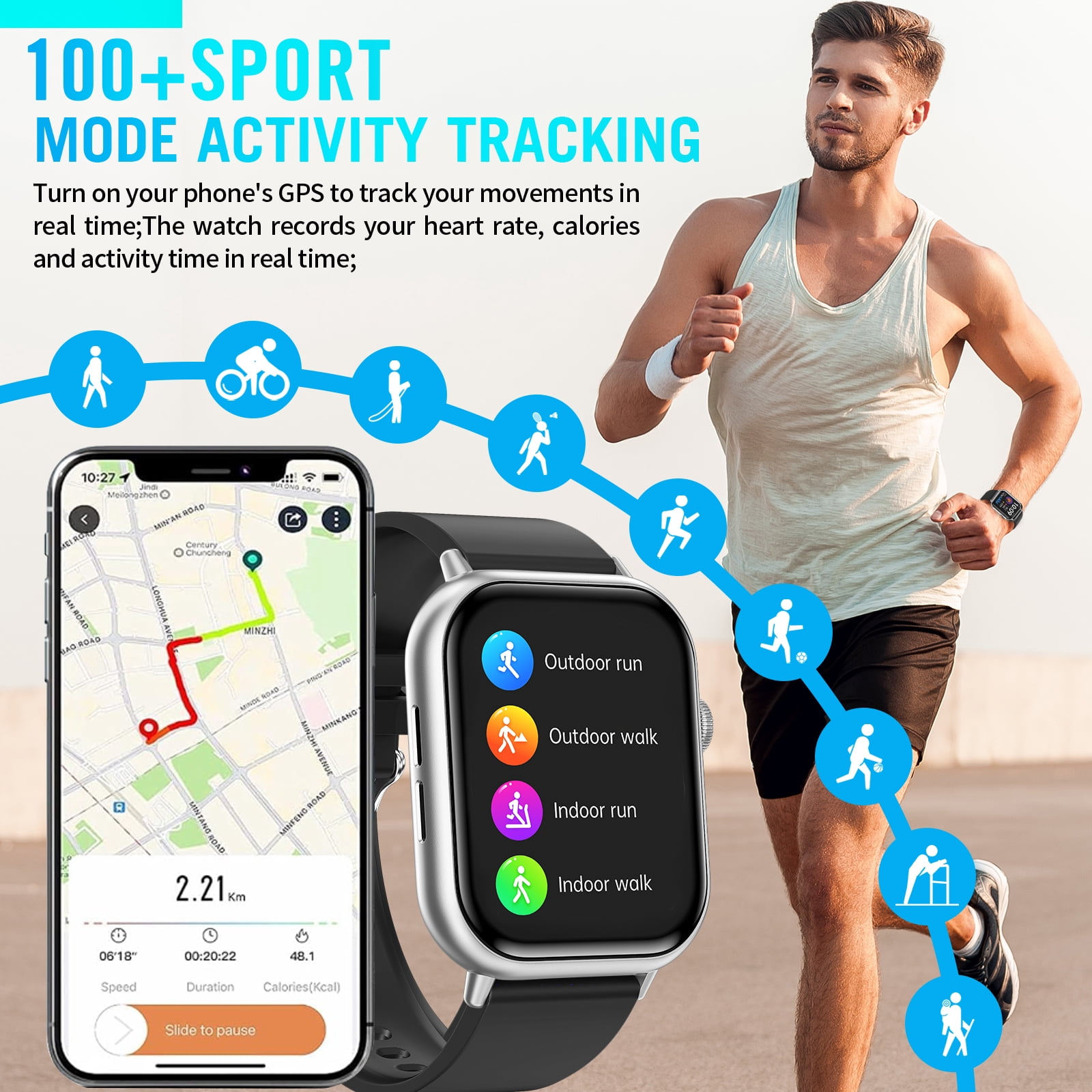 2026 NEW Smart Watch, 2.01'' HD Screen SmartWatch for Men Women , Answer/Make/Message, 100+ Sports Modes, IP67 Waterproof Compatible with Android and iPhone