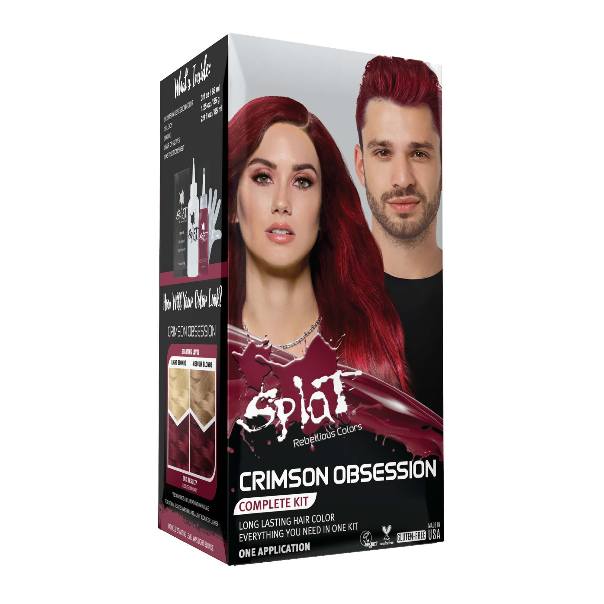 Splat Complete Kit, Crimson Obsession, Semi-Permanent Red Hair Dye with  Bleach 