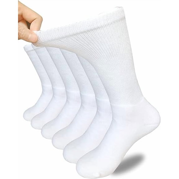 Vensio -3 Pairs Non-Binding Diabetic Socks for Men and Women, Extra Wide Loose Fit Crew Socks for Swollen Feet and Edema, Moisture Wicking Soft Bariatric Socks White