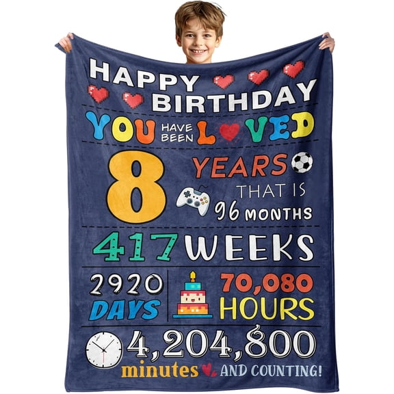 8 Year Old Boy Birthday Gift - Gift for 8-Year-Old Boy - 8th Birthday Decorations Boys for Son Grandson Nephew - Gifts for Eight Year Old Boys from Mom Dad Grandparent - 8th Blanket 50"X60"