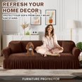 thumbnail image 6 of Stretch Velvet Sofa Slipcover, Cushion Couch Cover with Skirt, Pet Friendly Durable Washable Stretchable, Easy Fit Universal Furniture Protector, (75"-91",Brown), 6 of 12
