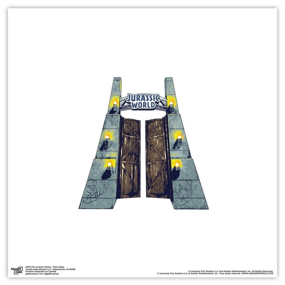 Gallery Pops Jurassic World - Park Gates Wall Art, Unframed Version, 12" x 12"