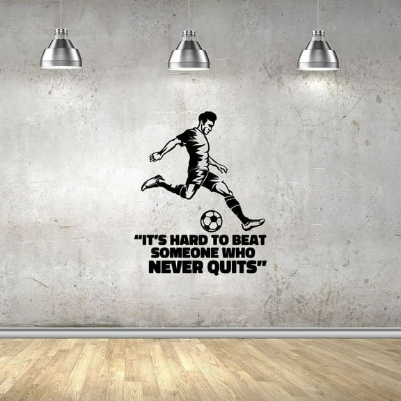 Its Hard To Beat Someone Who Never Quits Life Quote Soccer Player Silhouette Vinyl Wall Sticker Art Decal Soccer Sports Boys Girls Kids Room Design Bedroom Soccer Sports Wall Decor Size (20x18 inch)