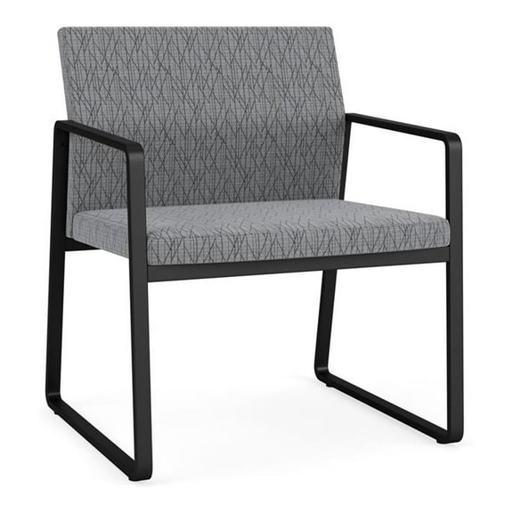 Lesro Gansett Steel and Fabric Waiting Room Oversize Guest Chair in Black/Adler Gray Flannel