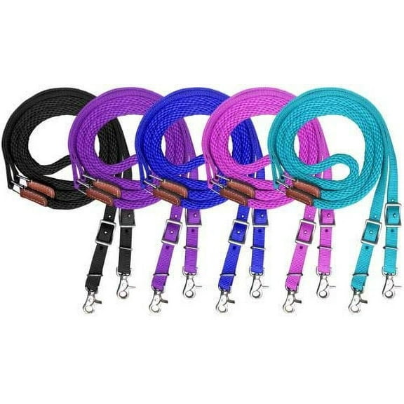 Showman Premium Braided 8' Nylon Contest Reins (Black)