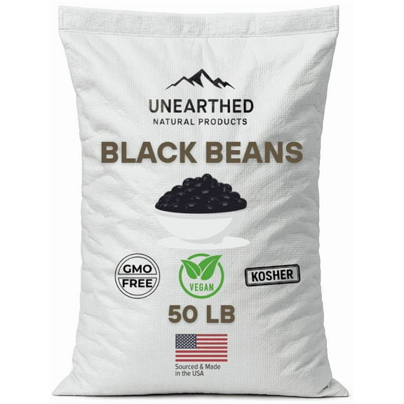 Unearthed Black Beans 25 lbs – Non-GMO, Kosher, Gluten-Free, Vegetarian-Friendly - Dried Black Beans Rich in Fiber & Protein, Low Sodium, Ideal for Healthy Diets & Mexican Dishes