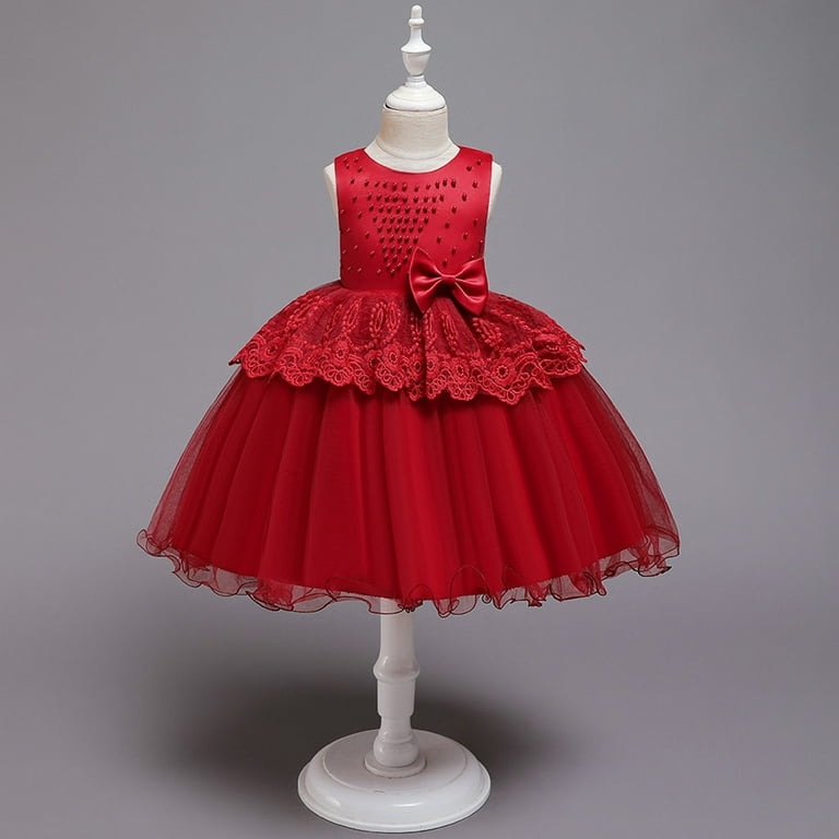 Aayomet Dresses For Teens Girls Trendy Girl Dress Long Sleeve Patchwork Pattern Skater Twirly School Party Dress Red 12 24 Months