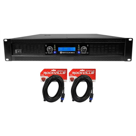 Rockville RPA12 5000w Peak/1400w RMS 2 Channel Power Amplifier Pro/DJ Amp Cables