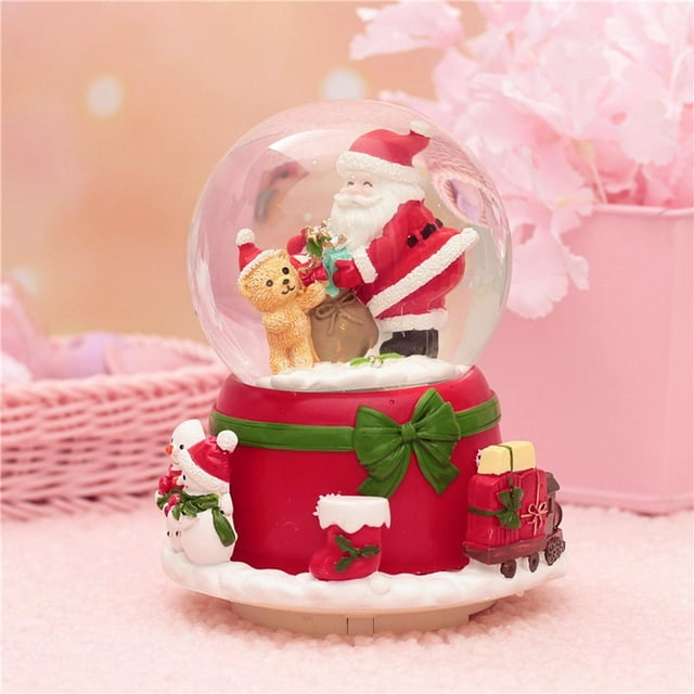 Caja de música con globo de nieve 3D de resina, de nieve con de proyección Vintage para , regalos de Navidad, año , decoración D CUTICAT bola de cristal musical