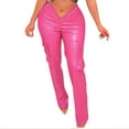 thumbnail image 2 of Herrnalise Women's Faux Leather Cargo Pants Special V-Shaped Design Drawstring Side with Invisible Zipper and Pockets Joggers Casual Pants Hot Pink, 2 of 7