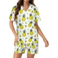 thumbnail image 1 of SKQIT Ensembles de Pyjama à Manches Courtes pour Femmes, 2 Pcs Imprimé Mignon Chemise Boutonnée en Satin Doux et Shorts, 1 of 7