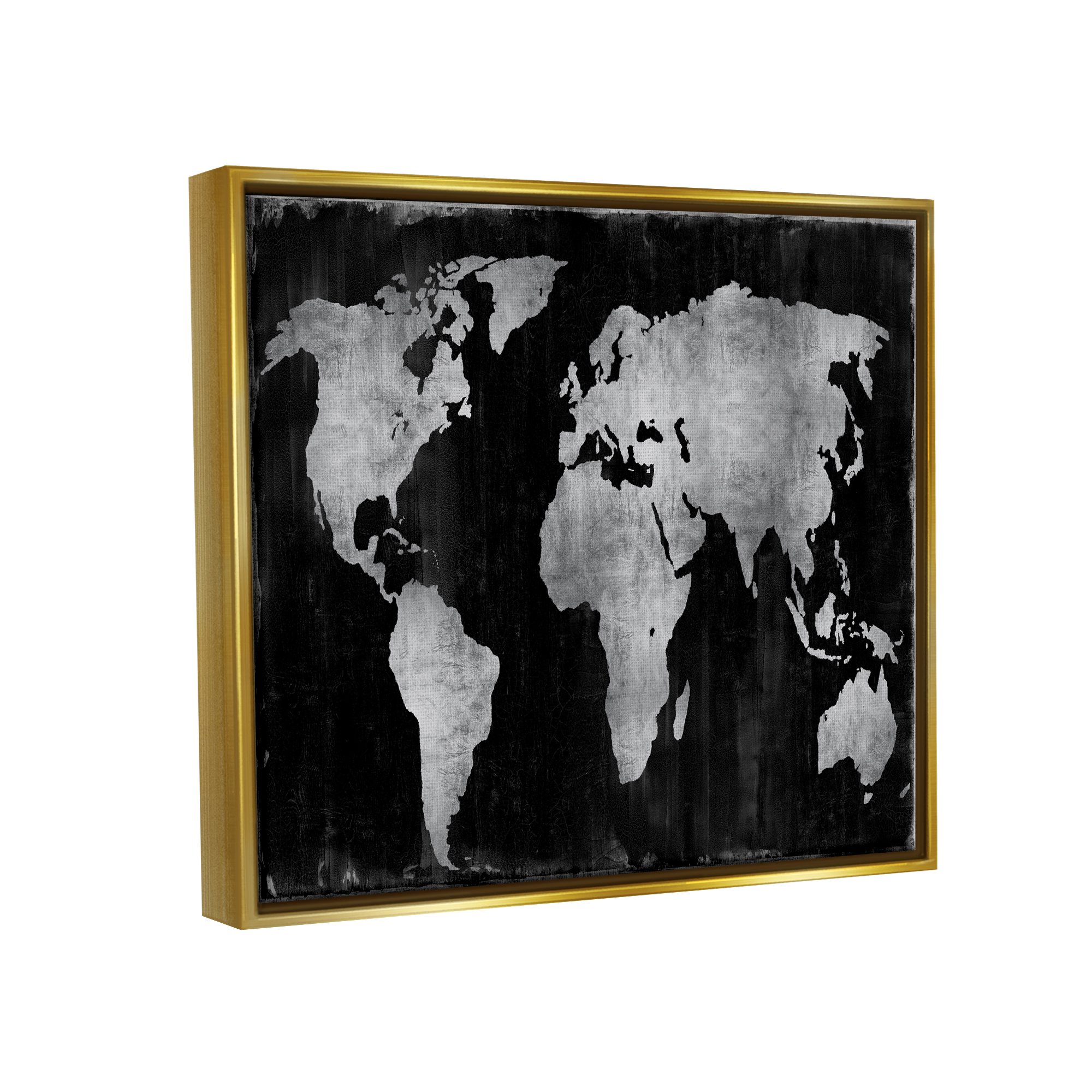Stupell Weathered Black World Map Travel & Places Painting Gold Floater Framed Art Print Wall Art