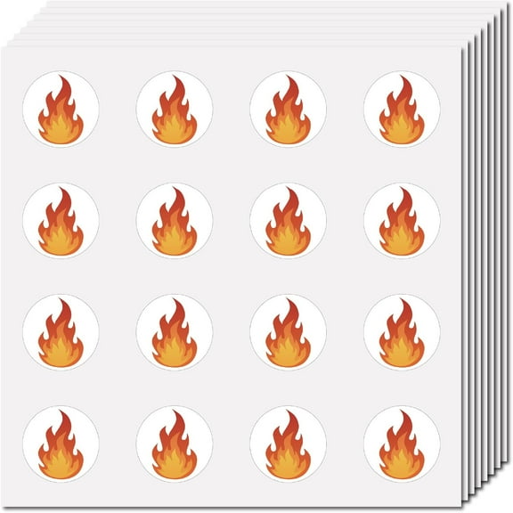 128Pcs Flame Laptop Sticker Fire Decal Stickers Plastic Waterproof Self Adhesive Orange Round Decoration Scrapbook Planner Labels for DIY Arts Craft Water Bottle Guitar 2.5 x 2.5cm