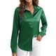 thumbnail image 3 of Blusas de Satén para Mujer, Camisas de Seda con Botones, Blusas Informales de Larga para Negocios Verde XXL, 3 of 7
