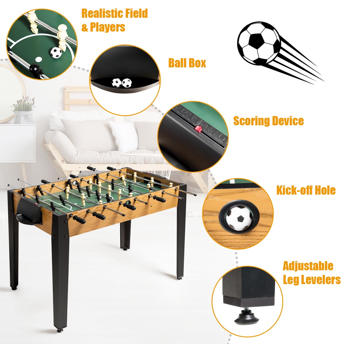 Infans 48" Competition Sized Wooden Soccer Foosball Table Adults & Kids Home Recreation