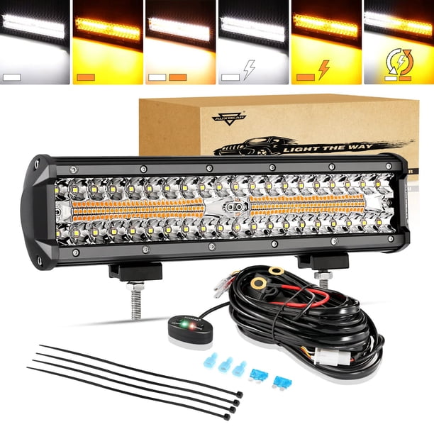 Barra de Luz LED Auxbeam de 12 Pulgadas 300W 6 Modos Ámbar Blanco