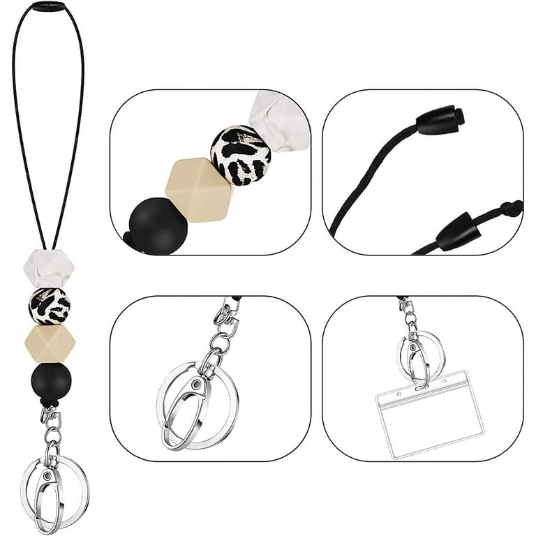 Cute Floral Lanyard with Silicone Beads Retractable Badge Reel Clip ID Card  Lanyard Teacher Protector Clip Easy Pull Clip 