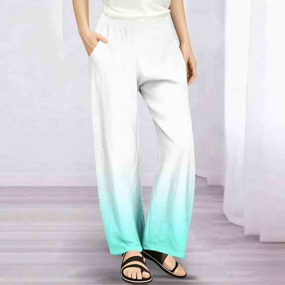 Riecok Girls Wide Leg Sweatpants Elastic Waist with Pockets Gradient Color Casual Trackpants Mint Green 7 Years