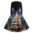 thumbnail image 5 of Women's Casual Fashion V Neck Long Sleeve Christmas Printed Party Vintage Dress for Holiday Events and Retro Style, Perfect for Women's Evening Wear,Navy,S, 5 of 6
