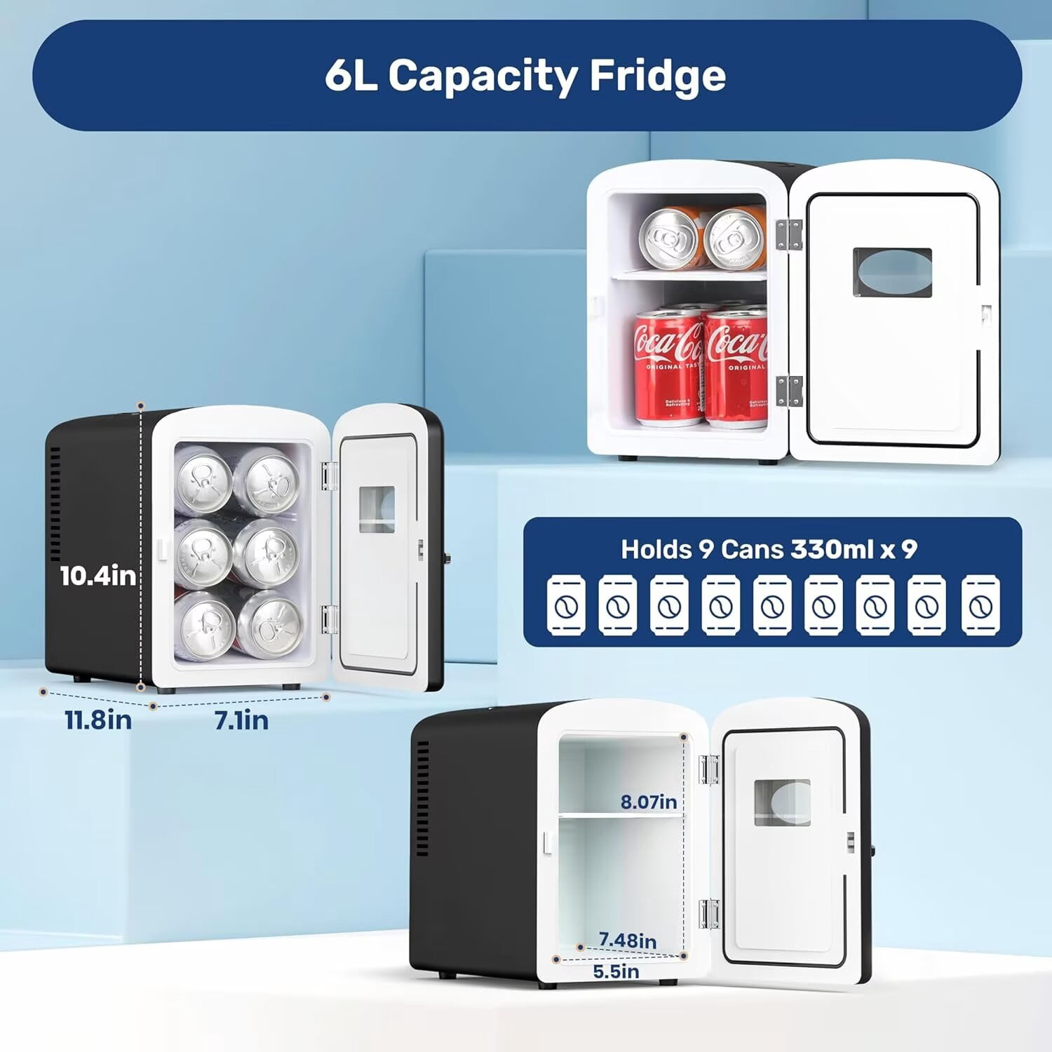 YSSOA Mini Fridge, 9 Can Portable Cooler and Warmer Personal Refrigerator for Skin Care, Cosmetics, Beverage, Food, Great for Home, Car, Dorm, 6L with Widow, Black