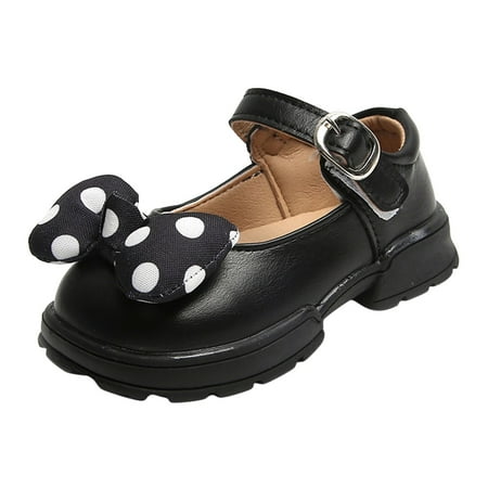 

NECHOLOGY Simple Fashion Autumn Girls Casual Shoes Thick Bottom Flat Round Toe Polka Dot Bow Hook Loop Girls Fuzzy Boots Shoes Black 5 Years