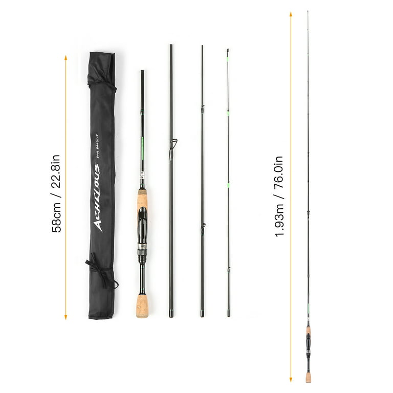 Achelous Portable Travel Spinning Fishing Rod Lightweight Carbon Fiber 4 Pieces Fishing Pole, Size: 1.96m