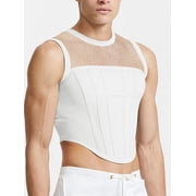 Mens Sleeveless O-neck Vests Mesh Patchwork Transparent Tank Tops