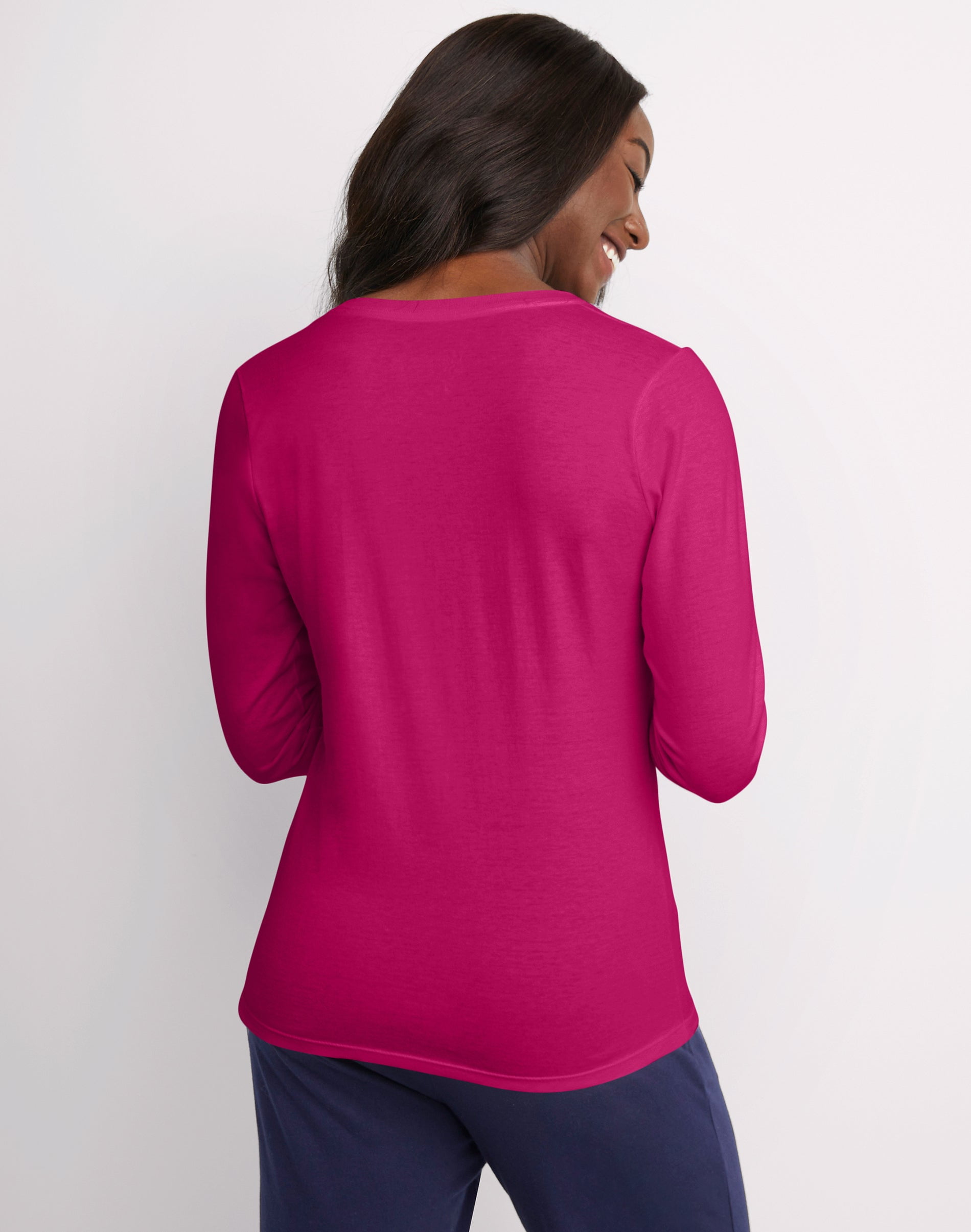 Hanes Women's Long Sleeve Cotton V-Neck T-Shirt, Sizes XS-XXL