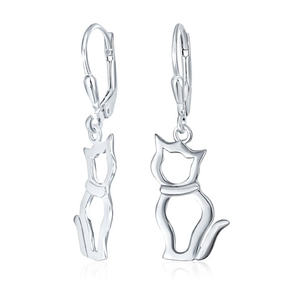Bling Jewelry Womens Best Friend Animal Lover Dangle Earrings Sterling Silver Cat