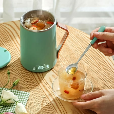 

EJWQWQE Travel Electric Kettle 450ML Stew Cup 7 Minutes Boil Small Slow Cooker Stainless Steel Portable Saucepan With Tempeure Control Timer For Home/Office