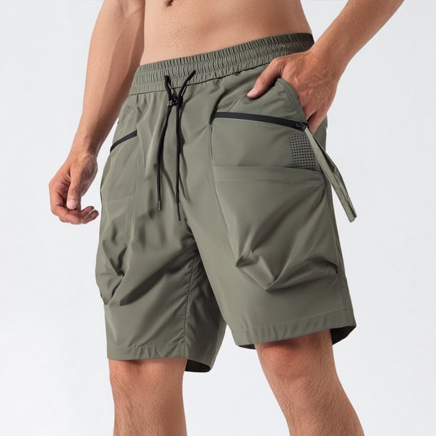 Ceisia Men's Spring Summer Cargo Shorts - Solid Gift Color Elastic Waist Drawstring Multi-Pocket Casual Shorts