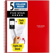 Five Star Spiral Notebook + Study App, 5 Subject, College Ruled, 8.5" x 11", Fire Red
