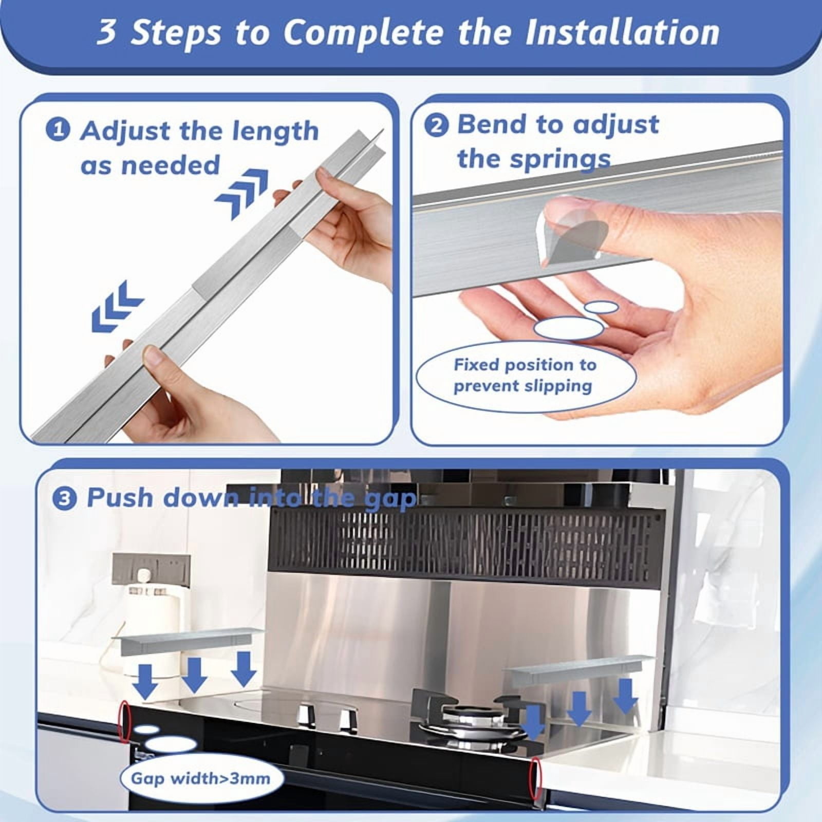 2 Packs x Stove Gap Covers Stainless Steel-Silver