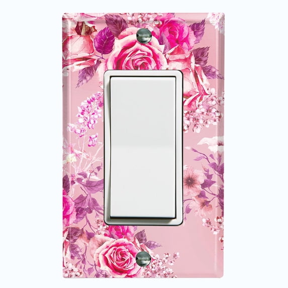 Metal Light Switch Plate Outlet Cover Pink Rose Flower Wallpaper ROS048