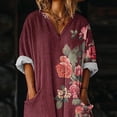 thumbnail image 6 of Ynynloco Women's Linen Blend Floral Print V Neck Batwing Sleeve Oversized Maxi Dress Casual Beach Kaftan Loungewear with Pockets, 6 of 7