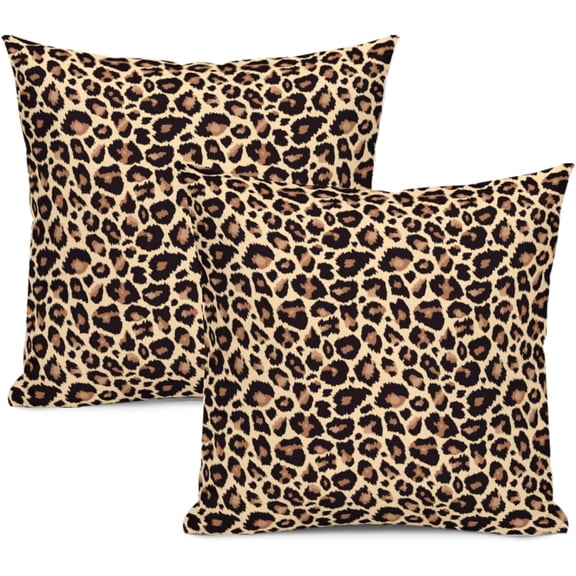 Leopard Print Throw Pillow Covers Home Decor 18x18 Inch Cute Cheetah Print Decorative Pillowcase Cushion Cover for Bed Sofa Couch, 2 Sets