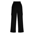 thumbnail image 6 of KHONTS Women's Linen Pants with Cargo Pockets Straight Wide Leg Summer Pants Elastic High Waist Casual Trousers Black M, 6 of 7