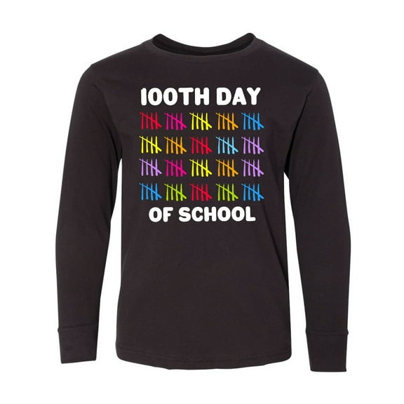 Inktastic 100th Day of School with Tally Marks Long Sleeve Youth T-Shirt