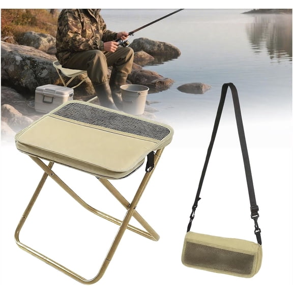 Portable Folding Stool Backpack Stool, Pocket Chair Camping Fishing Stool, Mini Outdoor Camping Stools Sling Bag, Collapsible Stools Chairs Carry Bag for Fishing Travelling Picnics,Khaki 