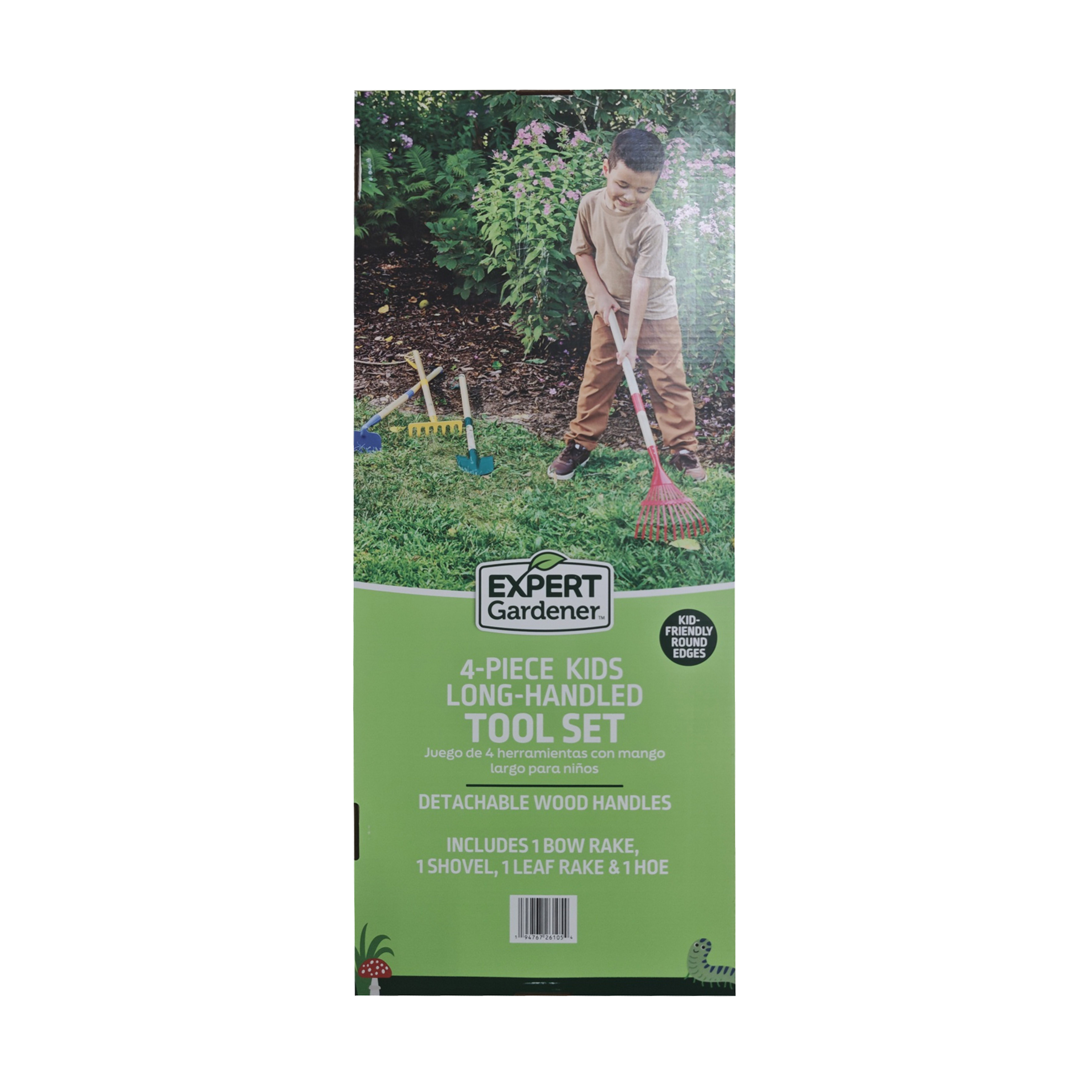 Expert Gardener 4-Piece Kids Long Handle Gardening Tool Set, Hoe, Bow Rake, Leaf Rake, Shovel