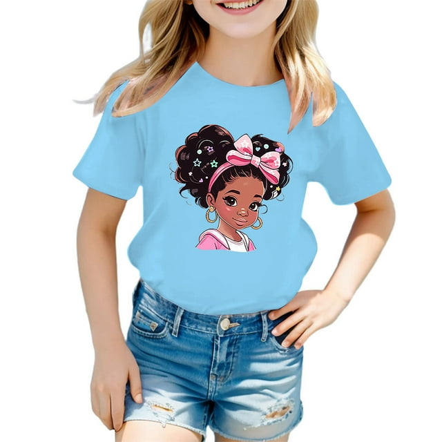 HNMKIU T-Shirt Graphique Décontracté Tendance pour Filles Manches Courtes Col Rond Haut d'Été pour Enfants Usage Quotidien à la Mode