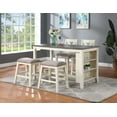 thumbnail image 4 of Modern Cream White Counter Height Stools Set of 2 - Acacia Wood, Linen Seat, 24" Bar Stools for Dining Room, Simple Modern Design, 4 of 6